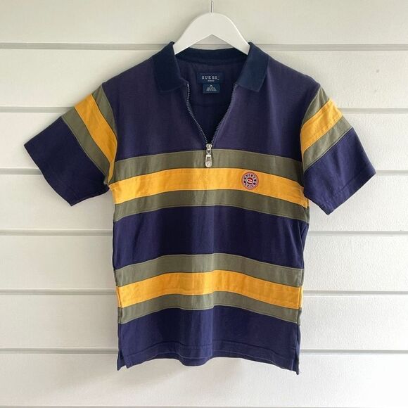Guess Boys Vintage Zip Neck Striped Polo Shirt Size Medium 12-14